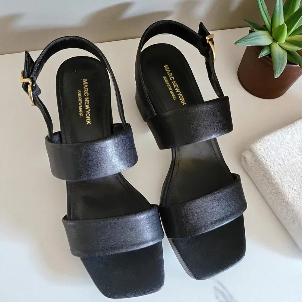 Marc New York Andrew Marc Black Block SERENA Platform Heeled Sandals 6M